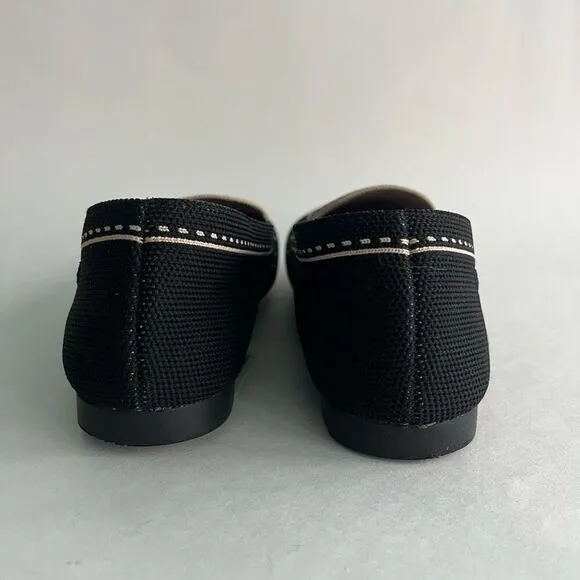 VIVAIA Sierra Square Toe Loafers Womens 38 US 7 Patterned Knit Black Beige EUC