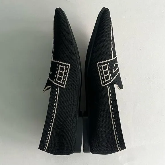 VIVAIA Sierra Square Toe Loafers Womens 38 US 7 Patterned Knit Black Beige EUC