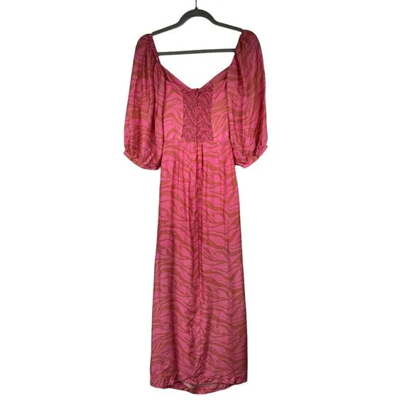 Vix Paula Hermanny | NWT Pink Animal Eleanor Cut Out Puff Sleeve Maxi Dress 0