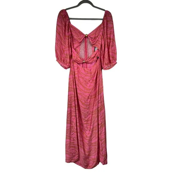 Vix Paula Hermanny | NWT Pink Animal Eleanor Cut Out Puff Sleeve Maxi Dress 0