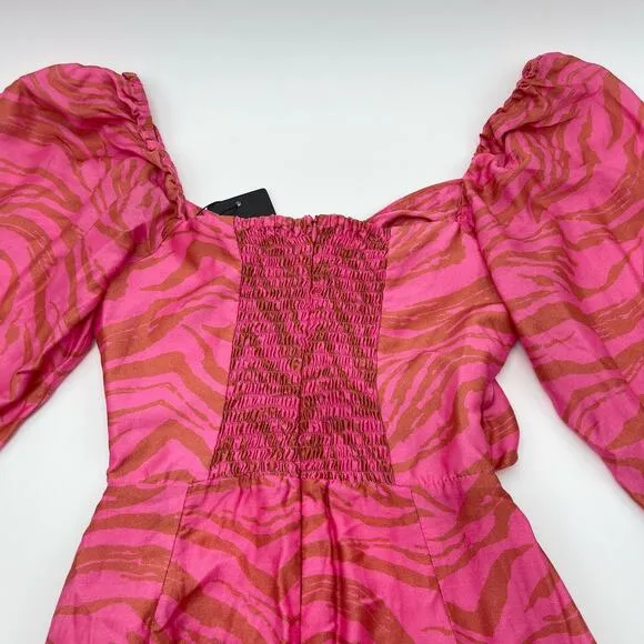 Vix Paula Hermanny | NWT Pink Animal Eleanor Cut Out Puff Sleeve Maxi Dress 0