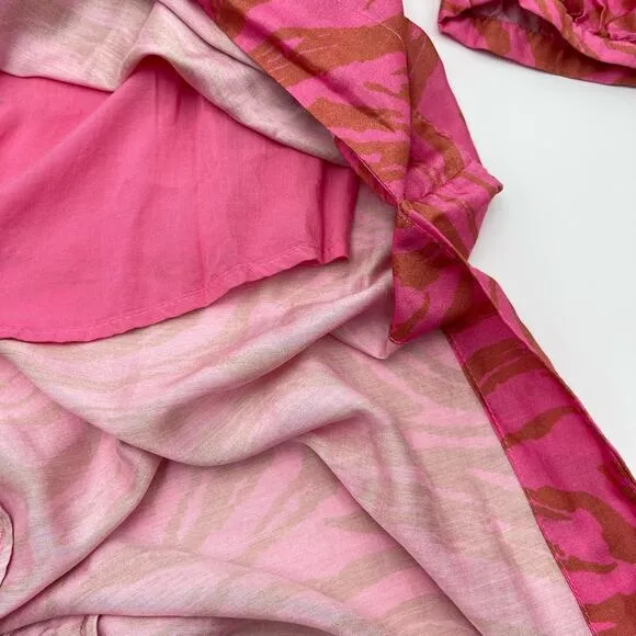 Vix Paula Hermanny | NWT Pink Animal Eleanor Cut Out Puff Sleeve Maxi Dress 0
