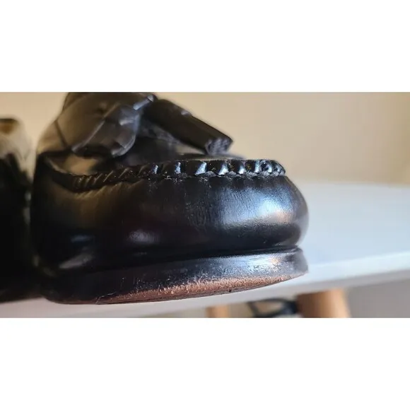 VNTG Cole Haan Men's Pinch Tassel Black Leather Loafers Dress Shoes Size 10.5 3E