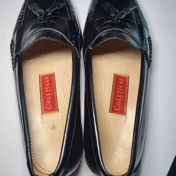 VNTG Cole Haan Men's Pinch Tassel Black Leather Loafers Dress Shoes Size 10.5 3E
