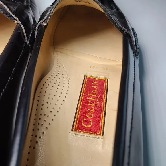 VNTG Cole Haan Men's Pinch Tassel Black Leather Loafers Dress Shoes Size 10.5 3E