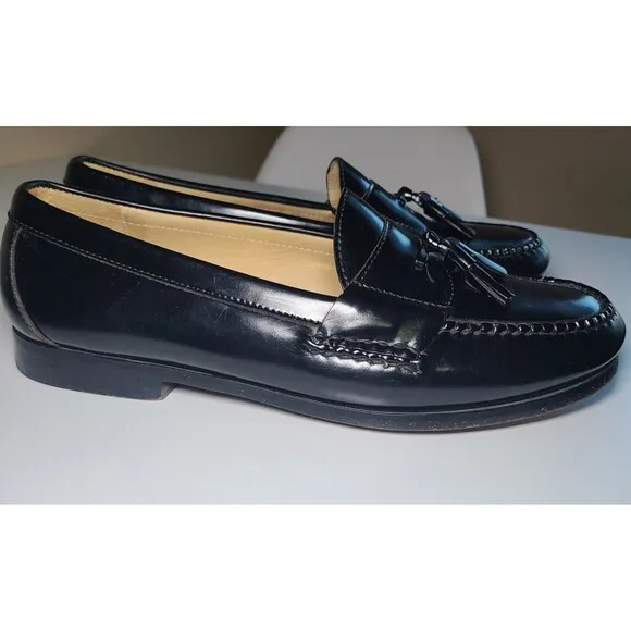 VNTG Cole Haan Men's Pinch Tassel Black Leather Loafers Dress Shoes Size 10.5 3E