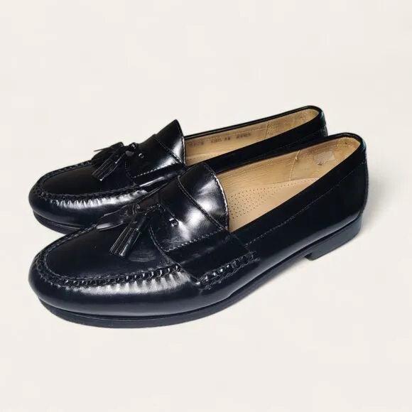 VNTG Cole Haan Men's Pinch Tassel Black Leather Loafers Dress Shoes Size 10.5 3E