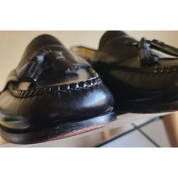 VNTG Cole Haan Men's Pinch Tassel Black Leather Loafers Dress Shoes Size 10.5 3E