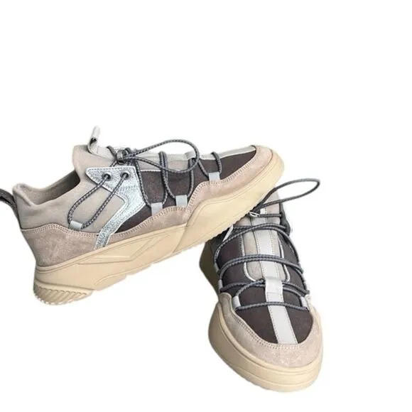 VOILE BLANCHE Joshee Low Top Suede Print Fabric Dove Beige Sneakers | 7 38
