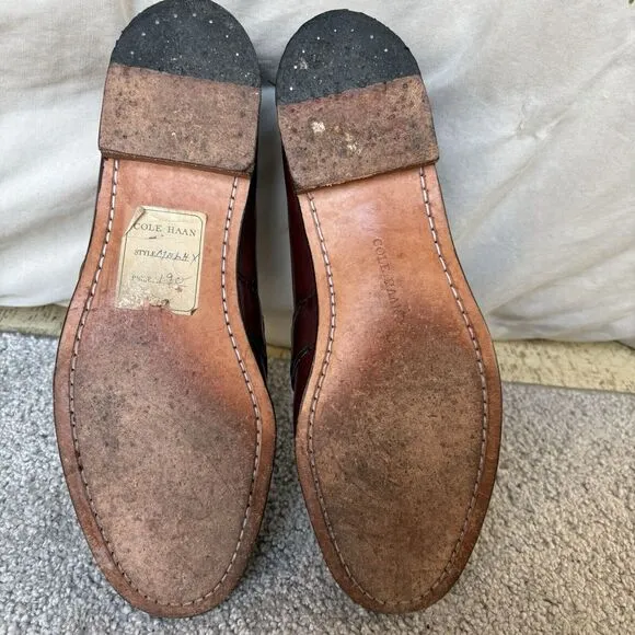 Vtg Cole Haan Kiltie Buckle Loafers Men's 10.5D Burgundy Leather Slip On Shoes