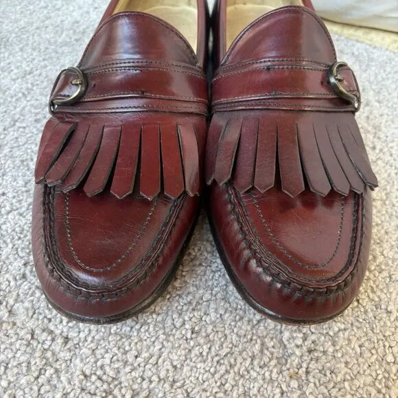 Vtg Cole Haan Kiltie Buckle Loafers Men's 10.5D Burgundy Leather Slip On Shoes