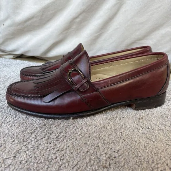 Vtg Cole Haan Kiltie Buckle Loafers Men's 10.5D Burgundy Leather Slip On Shoes