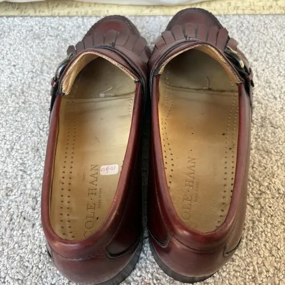 Vtg Cole Haan Kiltie Buckle Loafers Men's 10.5D Burgundy Leather Slip On Shoes