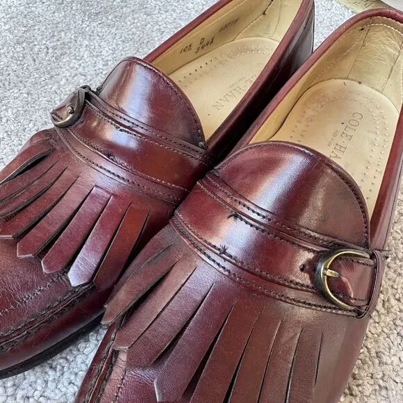 Vtg Cole Haan Kiltie Buckle Loafers Men's 10.5D Burgundy Leather Slip On Shoes