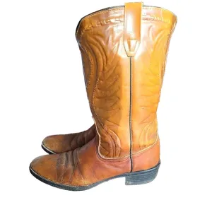 VTG Men's Brown Leather Round Toe Pull On Rodeo Cowboy Western Boots Size 10.5D