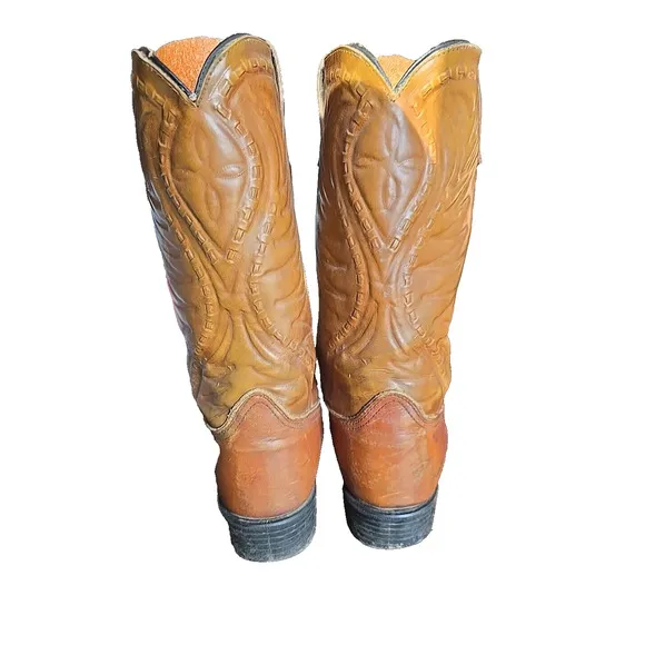 VTG Men's Brown Leather Round Toe Pull On Rodeo Cowboy Western Boots Size 10.5D