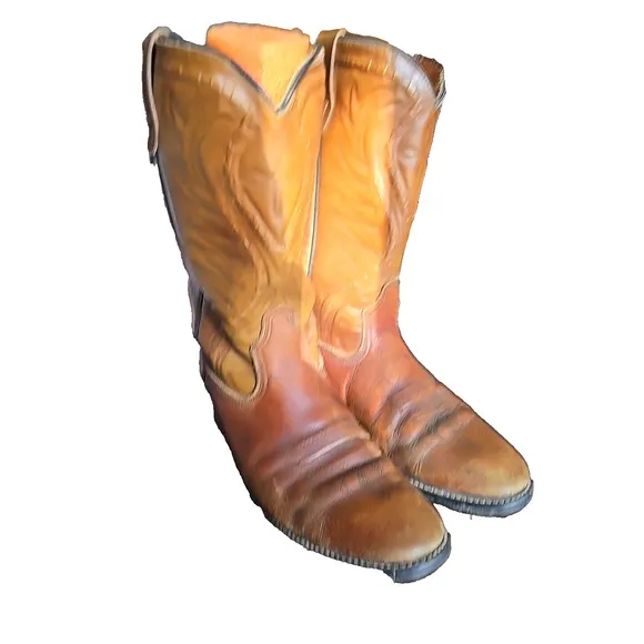 VTG Men's Brown Leather Round Toe Pull On Rodeo Cowboy Western Boots Size 10.5D
