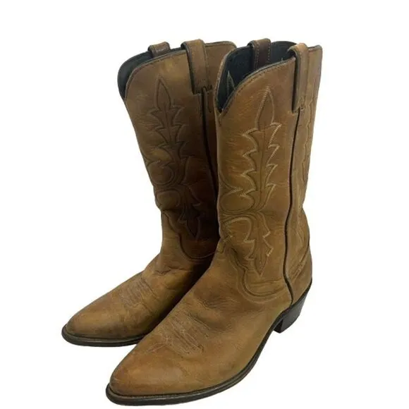 VTG Men's Code West Western Boots Honey Brown Size 8.5- M All Leather Made 🇺🇸