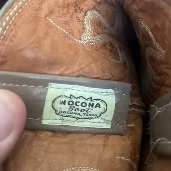 VTG Nocona Boots Mens Brown Leather‎ Western Cowboy Boots Pull On Size 7.5B ⬇️