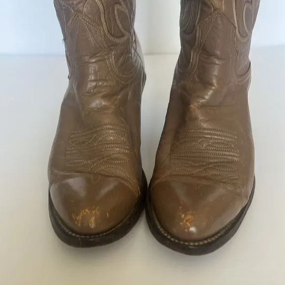 VTG Nocona Boots Mens Brown Leather‎ Western Cowboy Boots Pull On Size 7.5B ⬇️