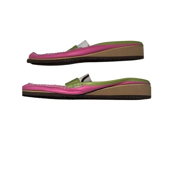 VTG Sesto Meucci Colorful Leather Mule Slide Shoes 8 preppy loafer pink green