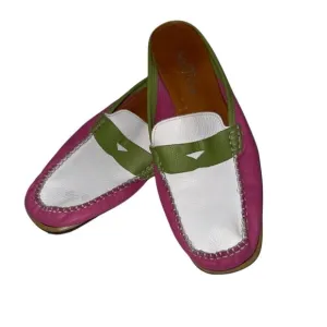 VTG Sesto Meucci Colorful Leather Mule Slide Shoes 8 preppy loafer pink green