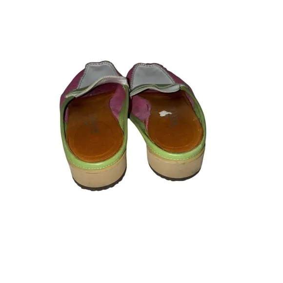 VTG Sesto Meucci Colorful Leather Mule Slide Shoes 8 preppy loafer pink green