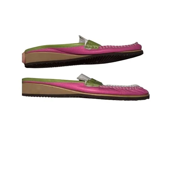 VTG Sesto Meucci Colorful Leather Mule Slide Shoes 8 preppy loafer pink green