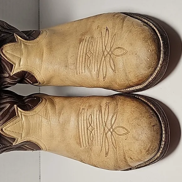 VTG Tony Lama Cowboy Boots 6520 Western Rodeo Brown Tan Leather Gold Label 7.5 D
