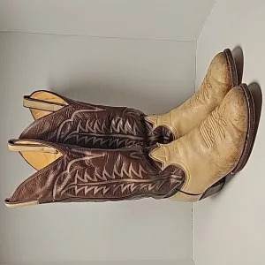 VTG Tony Lama Cowboy Boots 6520 Western Rodeo Brown Tan Leather Gold Label 7.5 D