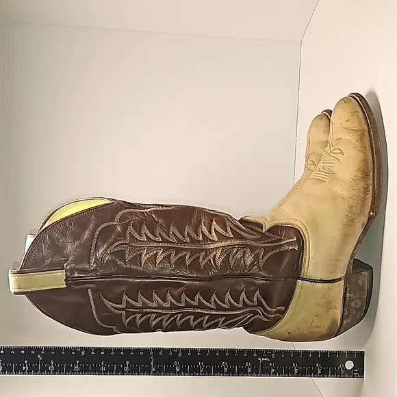 VTG Tony Lama Cowboy Boots 6520 Western Rodeo Brown Tan Leather Gold Label 7.5 D