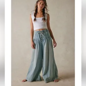 We The Free People Forget Me Knot Pull-On Pleated Yoke Wide Leg Jeans