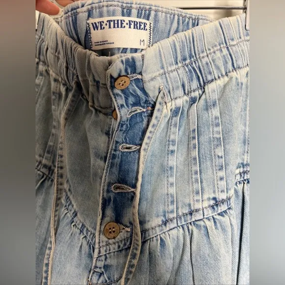 We The Free People Forget Me Knot Pull-On Pleated Yoke Wide Leg Jeans