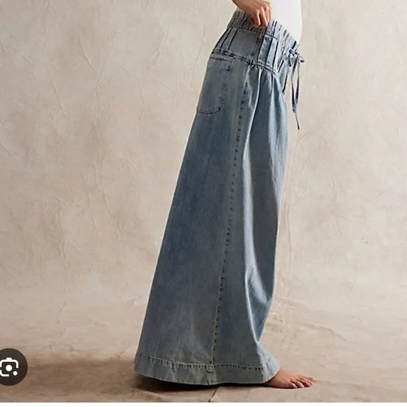 We The Free People Forget Me Knot Pull-On Pleated Yoke Wide Leg Jeans