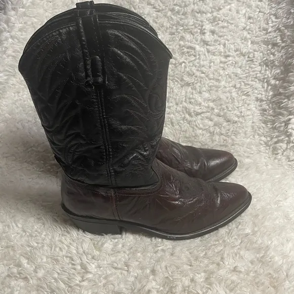 Western men’s cowboy boots dark cherry red &amp;black  Made in USA SZ12