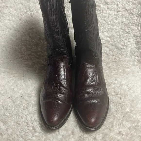 Western men’s cowboy boots dark cherry red &amp;black  Made in USA SZ12