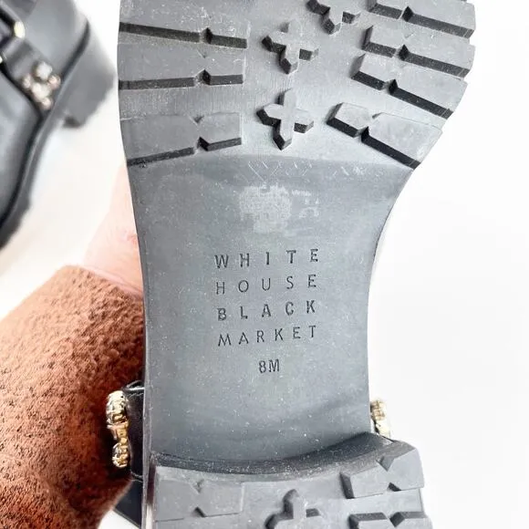 White House Black Market Leather Studded Harness Moto Boots Black 8