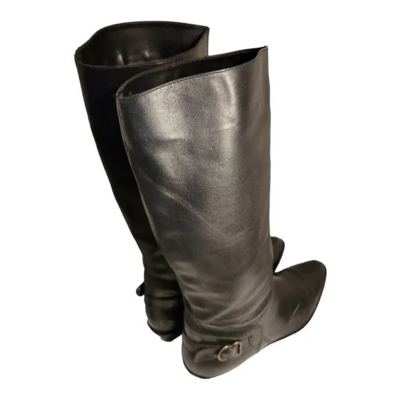 White Mountain Black Leather Boots Pull On Sz 8.5 Womens Tall Knee High