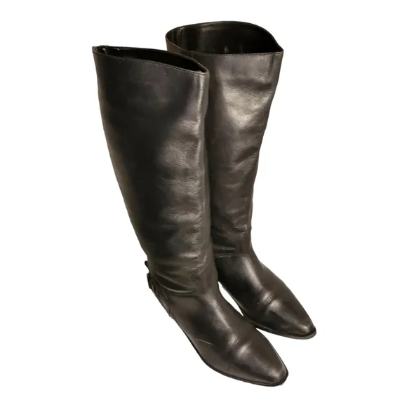 White Mountain Black Leather Boots Pull On Sz 8.5 Womens Tall Knee High
