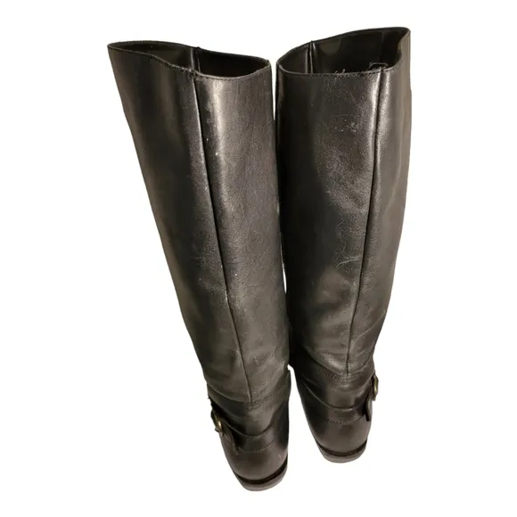 White Mountain Black Leather Boots Pull On Sz 8.5 Womens Tall Knee High