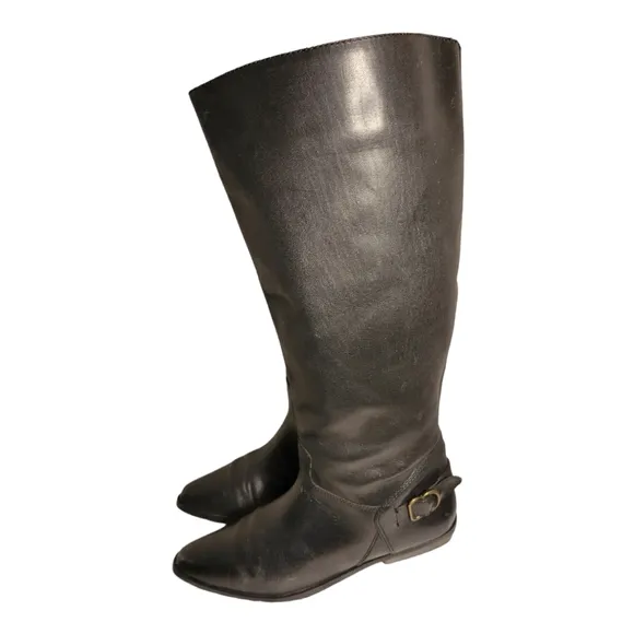 White Mountain Black Leather Boots Pull On Sz 8.5 Womens Tall Knee High