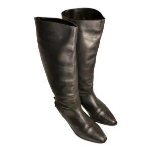 White Mountain Black Leather Boots Pull On Sz 8.5 Womens Tall Knee High