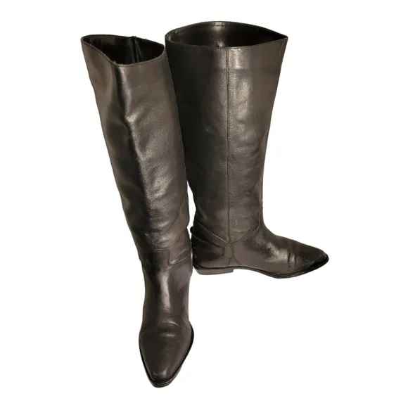 White Mountain Black Leather Boots Pull On Sz 8.5 Womens Tall Knee High
