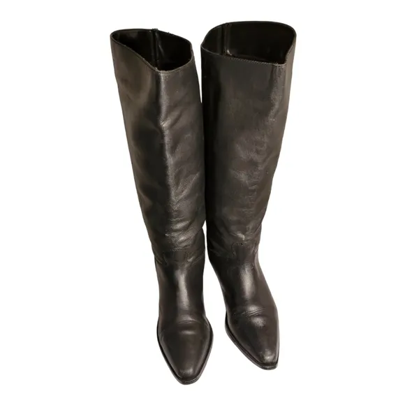 White Mountain Black Leather Boots Pull On Sz 8.5 Womens Tall Knee High