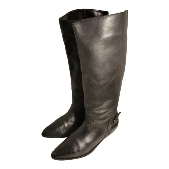 White Mountain Black Leather Boots Pull On Sz 8.5 Womens Tall Knee High