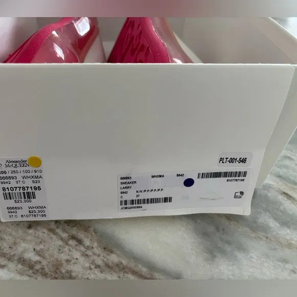 White with Fucsia sole Alexander McQueen Larry Sneakers. Brand new with box.