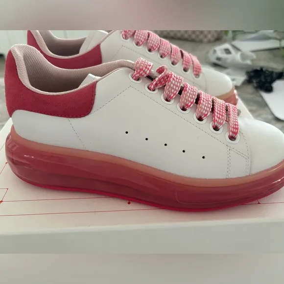 White with Fucsia sole Alexander McQueen Larry Sneakers. Brand new with box.