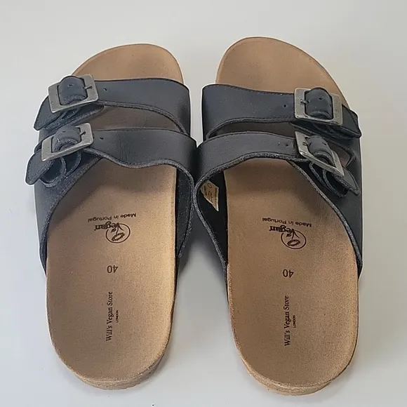 Willi's Vegan store London  two strap footbed leather sandals women's size 40