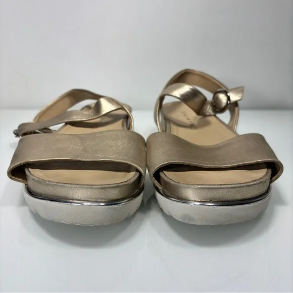 Wirth Metallic Gold Leather Adjustable Ankle Strap Sandals Size 42