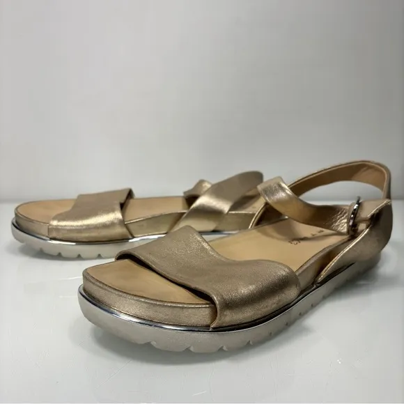 Wirth Metallic Gold Leather Adjustable Ankle Strap Sandals Size 42